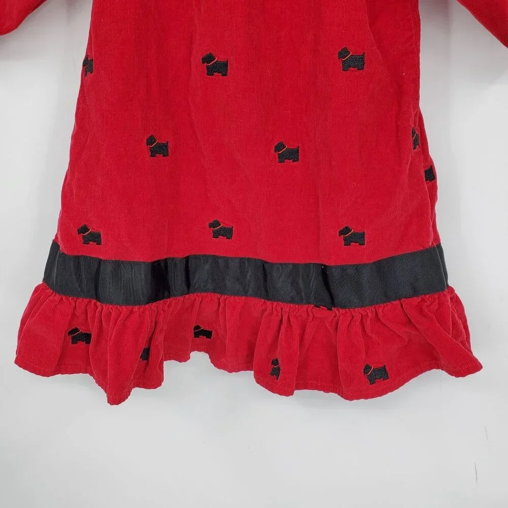 Vintage Just Ducky Made in USA Red‎ Corduroy and Black Scottie Dog Dress Size 4